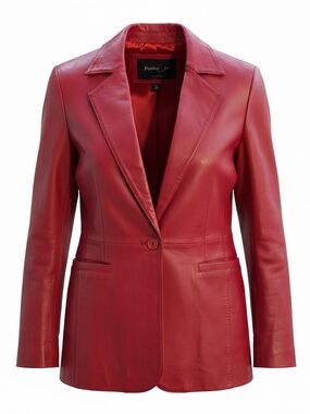 Women's Classic Vintage Lambskin Red Leather Blazer Jackets